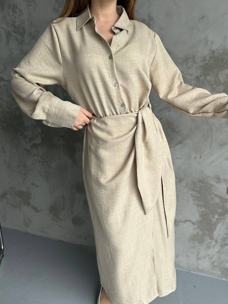 Linen Blend Wrapped Dress